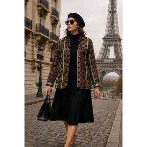 Khangura Reversible Jacket Women's M/L Boho Artsy Festival Statement Coat